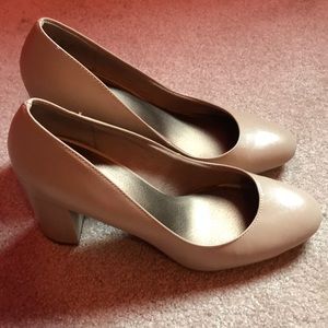 Nude colored block heels